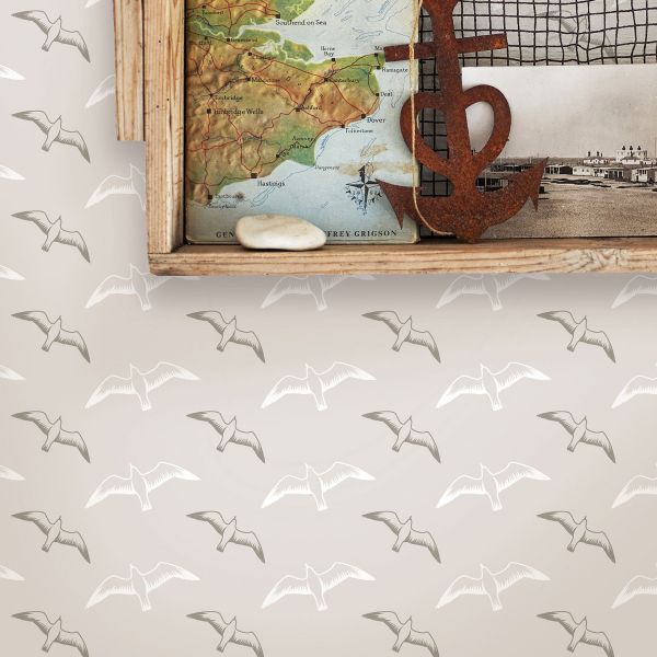 Gulls Wallpaper Stone by Mini Moderns